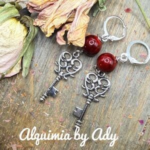 RED TURQUOISE AND SILVER EARRINGS